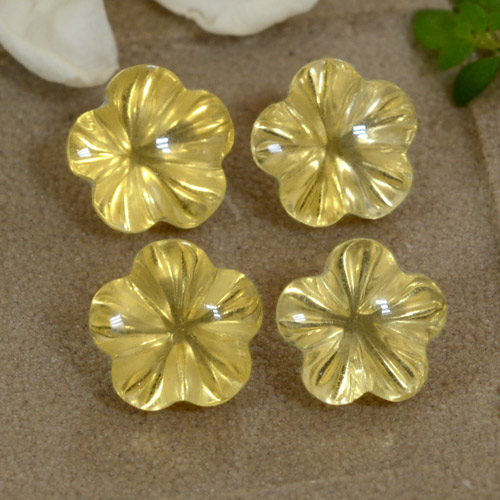 Lotto di 4 pezzi Citrino Oro chiaro taglio fiore dal Brasile - Dimensioni 7,2 x 7,1mm, peso 6,13 ct totali / media. 1,53 ct ciascuno, durezza Mohs 7 adatto per gioielli da indossare ogni giorno, Sblocca Chakra del Plesso Solare, Photo A