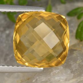 Naranja dorado intenso Citrina Gema - 3.5ct Corte Cojín Checkerboard (ambos lados) (ID: 477276)