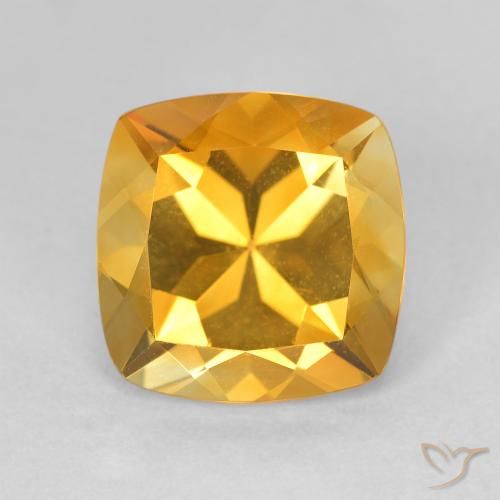 9.9 x 9.9mm Cushion-cut Golden Citrine from Brazil, Weight of 3.67ct, Natural untreated Gemstone in VVS-VS Clarity, 1pc Citrine - Color: Dark Golden, Mohs Hardness of 7 suitable for daily wear jewelry, Year of the Rooster Gemstone, Photo A