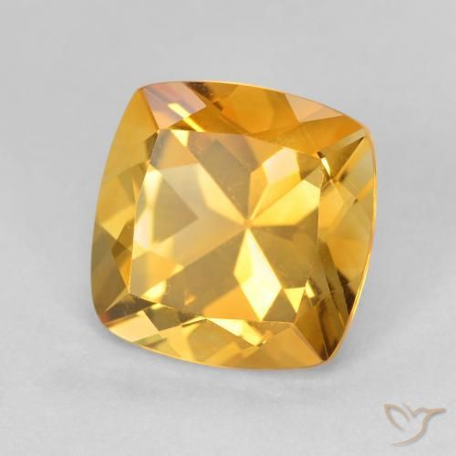 3.67 ct Golden Citrine Stone, Natural Citrine in Cushion-Cut Shape for Sale