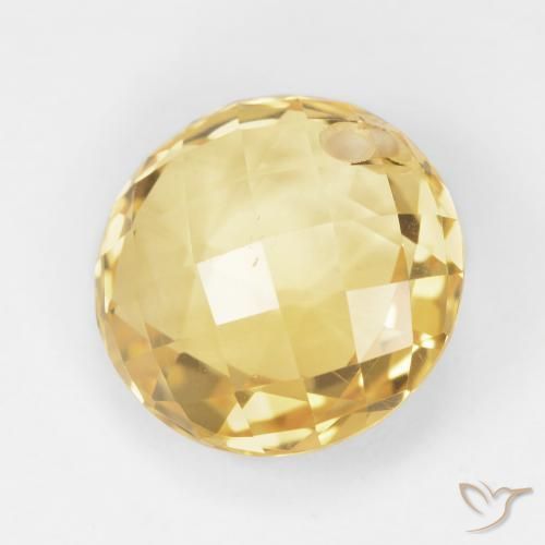 7.46 ct Golden Citrine Stone, Natural Citrine in Round Drilled Checkerboard (Double Sided) Shape for Sale