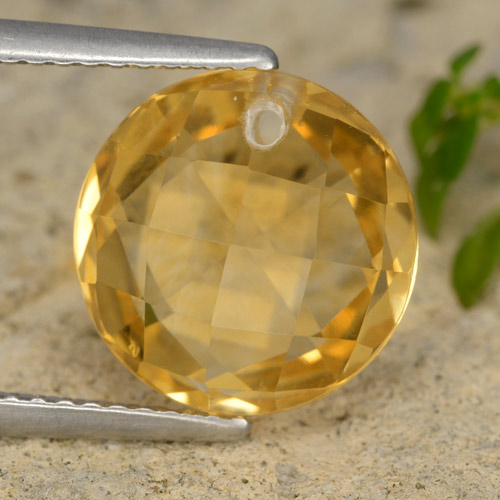 4.85ct Round Drilled Checkerboard (double Sided) Golden Citrine from Brazil, Dimension 11.1mm, VVS Clarity, Natural untreated gemstone, 1pc Citrine in Dark Golden Color, Mohs Hardness of 7 suitable for daily wear jewelry, Year of the Rooster Gemstone, Photo A