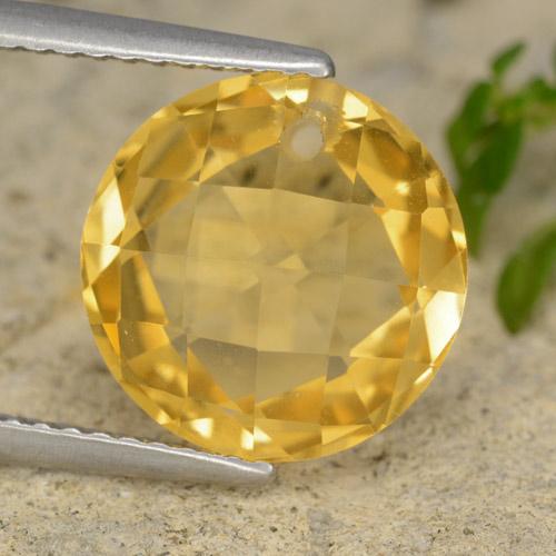 Golden Citrin Edelstein - 4.4ct Round Drilled Checkerboard (Double Sided) (ID: 477365)