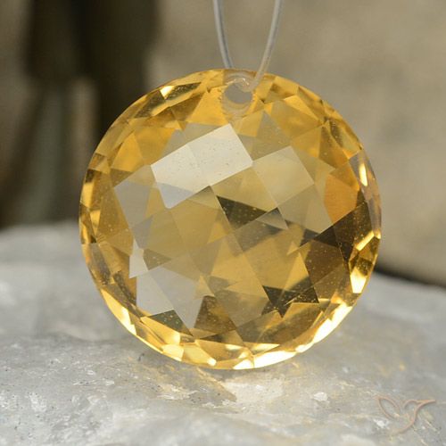 7.88 ct Golden Citrine Gemstone, Citrine Gem in Round Drilled Checkerboard (Double Sided) Shape for Sale.