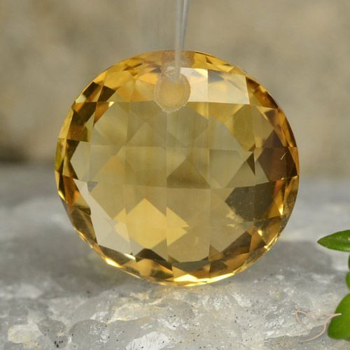 6.88ct Round Drilled Checkerboard (double Sided) Golden Citrine from Brazil, Dimension 13mm, Natural untreated Gemstone, VVS Clarity, 1 piece Citrine in Golden Orange Color, Mohs Hardness of 7 suitable for daily wear jewelry, Year of the Rooster Gemstone, Photo A