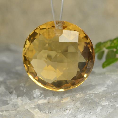 6.73ct Round Drilled Checkerboard (double Sided) Golden Citrine from Brazil, Dimension 13mm, VVS Clarity, Natural untreated gemstone, 1pc Citrine in Dark Golden Color, Mohs Hardness of 7 suitable for daily wear jewelry, Merchant's Stone, Photo A