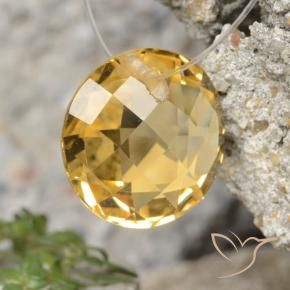 4.34 ct Golden Citrine Stone, Natural Citrine in Round Drilled Checkerboard (Double Sided) Shape for Sale