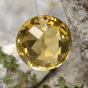 Deep Yellow Citrine Gem - 4.4ct Round Drilled Checkerboard (Double Sided) (ID: 477491)