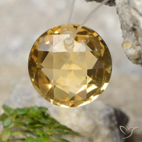 10mm Round Drilled Checkerboard (double Sided) Golden Citrine from Brazil, Weight of 4.35ct, Natural untreated gemstone in VVS Clarity, 1pc Citrine - the Color is Gold, Mohs Hardness of 7 suitable for daily wear jewelry, Unblocks Solar Plexus Chakra, Photo A