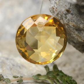 Golden Citrin Edelstein - 4.5ct Round Drilled Checkerboard (Double Sided) (ID: 477494)