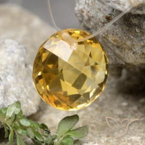 4.53 ct Golden Citrine Stone, Natural Citrine in Round Drilled Checkerboard (Double Sided) Shape for Sale