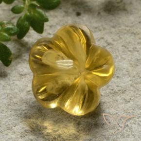 2.52 ct Yellow Citrine Stone, Natural Citrine in Carved Flower Shape for Sale