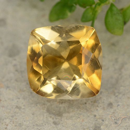 1.34 ct Yellow Citrine, 7.2 x 7 mm Cushion Cut From Brazil, Photo A