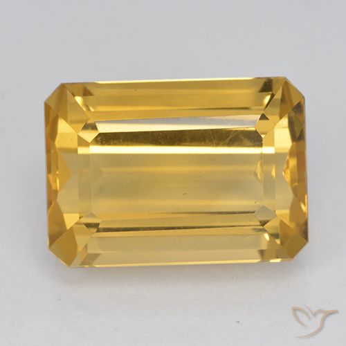 8.07ct Natural Medium Gold Citrine, Emerald Cut, VVS-VS