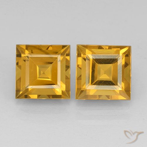 5 ct Yellow Citrine, 8 x 8 mm Square Cut From Brazil, Photo A