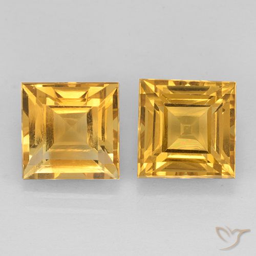 4.74 ctw Golden Citrine Gemstones, Citrine Gems in Square Step-Cut Shape for Sale.