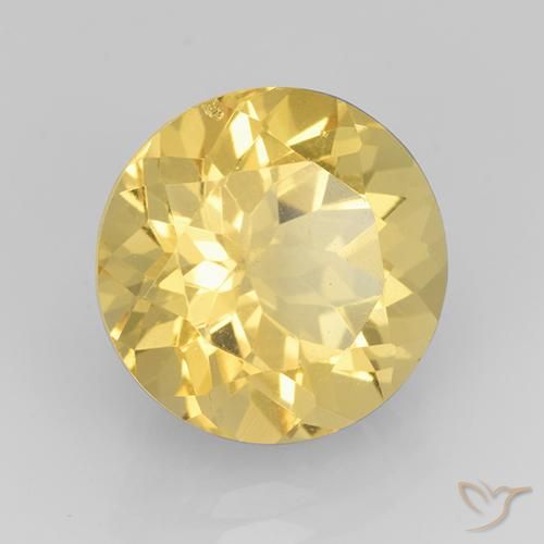 7.66 ct Yellow Citrine Stone, Natural Citrine in Round Facet Shape for Sale