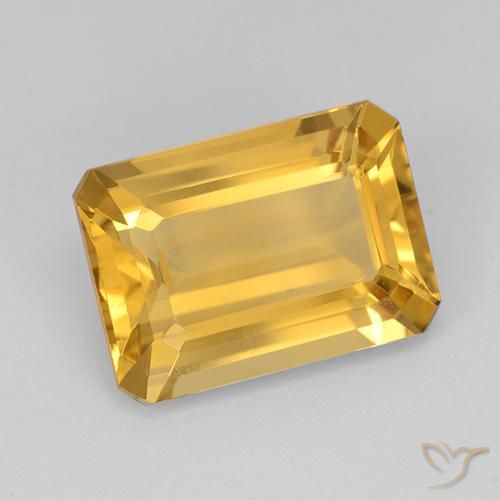 7.28ct Natural Medium Golden Citrine, Emerald Cut, VVS
