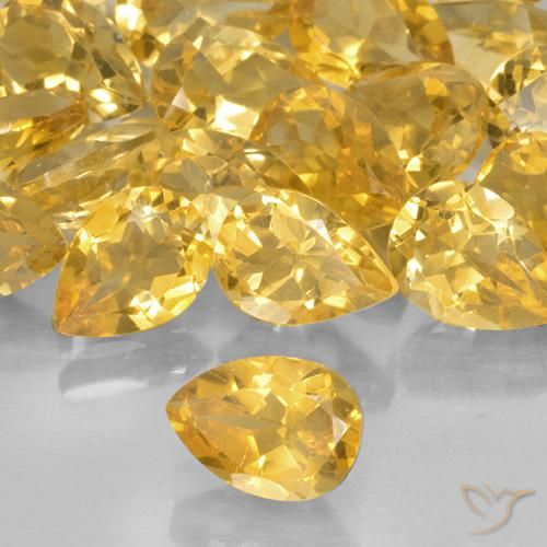 6.57 ctw Golden Citrine Stones, Natural Citrine in Pear Facet Shape for Sale