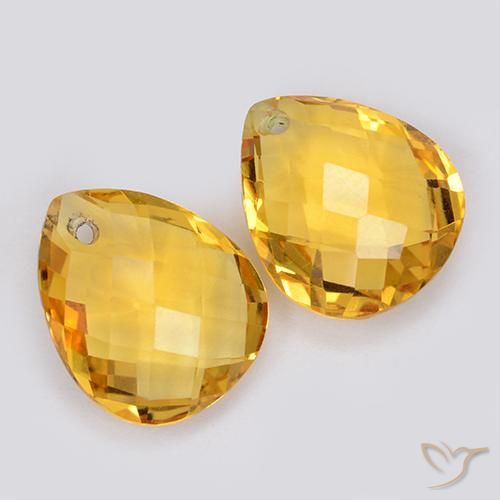 7.43 ctw Golden Citrine Stones, Natural Citrine in Pear Checkerboard with Hole Shape for Sale
