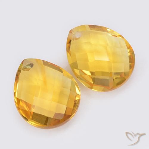 7.39 ctw Golden Citrine Stones, Natural Citrine in Pear Checkerboard with Hole Shape for Sale