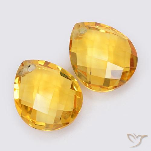 7.89 ctw Golden Citrine Stones, Natural Citrine in Pear Checkerboard with Hole Shape for Sale
