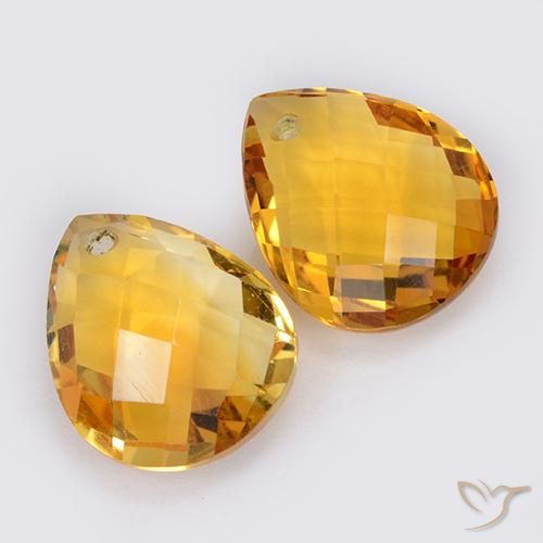 7.47 ctw Golden Citrine Stones, Natural Citrine in Pear Checkerboard with Hole Shape for Sale