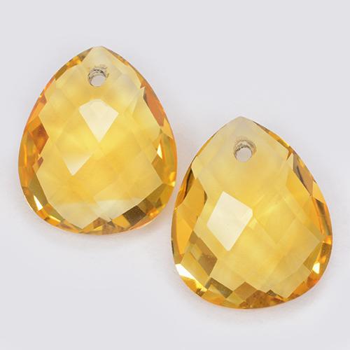 Golden Orange Citrine Gem - 3.5ct Pear Checkerboard with Hole (ID: 511084)