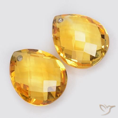7.56 ctw Golden Citrine Stones, Natural Citrine in Pear Checkerboard with Hole Shape for Sale