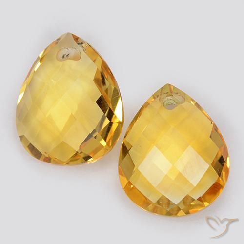 7.62 ct Yellow Citrine, 12.2 x 10 mm Pear Checkerboard From Brazil, Photo A