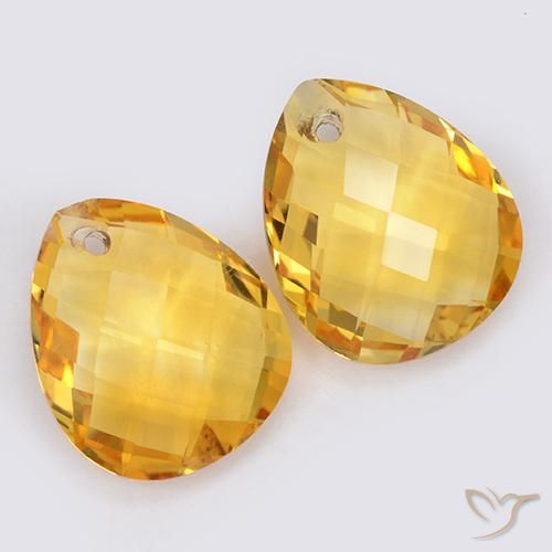 7.04 ctw Golden Citrine Stones, Natural Citrine in Pear Checkerboard with Hole Shape for Sale