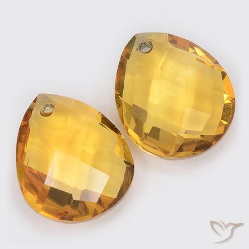 7.04 ctw Golden Citrine Stones, Natural Citrine in Pear Checkerboard with Hole Shape for Sale