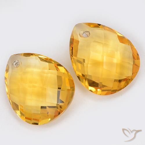 7.00 ctw Golden Citrine Stones, Natural Citrine in Pear Checkerboard with Hole Shape for Sale