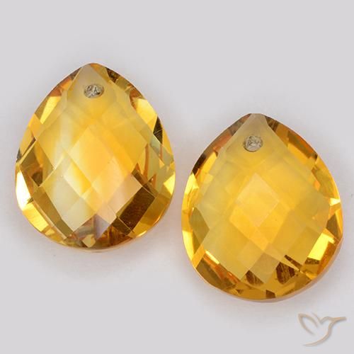 7.57 ct Yellow Citrine, 12.2 x 10 mm Pear Checkerboard From Brazil, Photo A