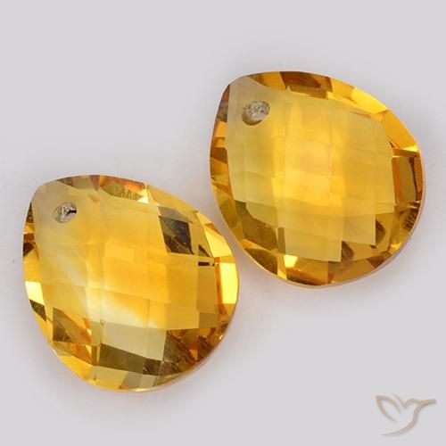 7.57 ctw Golden Citrine Stones, Natural Citrine in Pear Checkerboard with Hole Shape for Sale