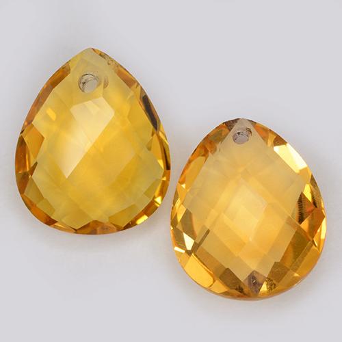 Deep Golden Orange Citrine Gem - 3.8ct Pear Checkerboard with Hole (ID: 511097)