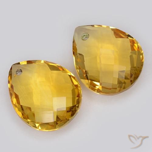 7.41 ctw Golden Citrine Stones, Natural Citrine in Pear Checkerboard with Hole Shape for Sale
