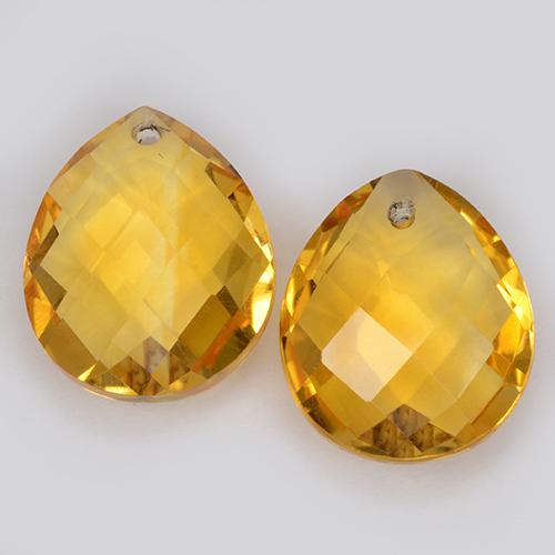Deep Golden Orange Citrine Gem - 4ct Pear Checkerboard with Hole (ID: 511100)