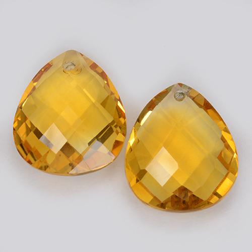 Deep Golden Orange Citrine Gem - 3.4ct Pear Checkerboard with Hole (ID: 511101)