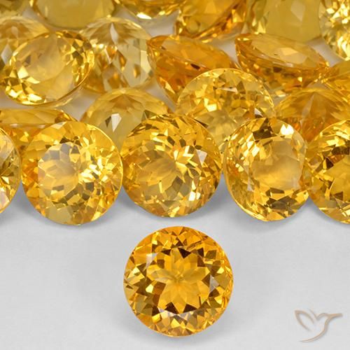 Citrine jaune de 14,62 ct, coupe ronde de 14 mm du Brésil, Photo A