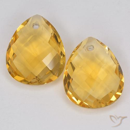 6.88 ct Yellow Citrine, 12 x 10 mm Pear Checkerboard From Brazil, Photo A