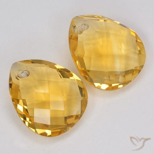 6.88 ctw Golden Citrine Stones, Natural Citrine in Pear Checkerboard with Hole Shape for Sale