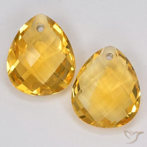 Golden Orange Citrine Gem - 3.6ct Pear Checkerboard with Hole (ID: 514126)
