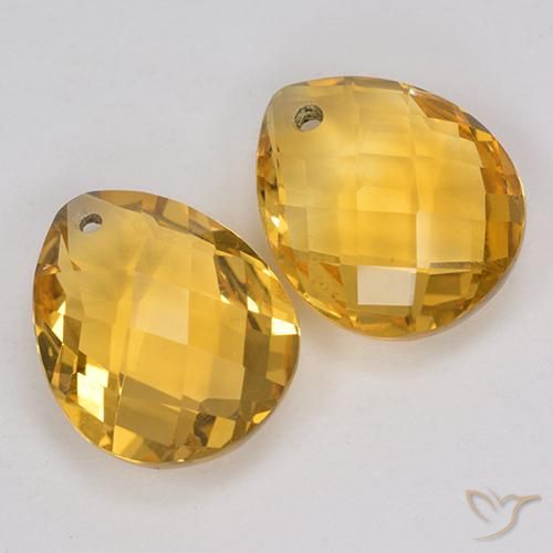 7.60 ctw Golden Citrine Stones, Natural Citrine in Pear Checkerboard with Hole Shape for Sale