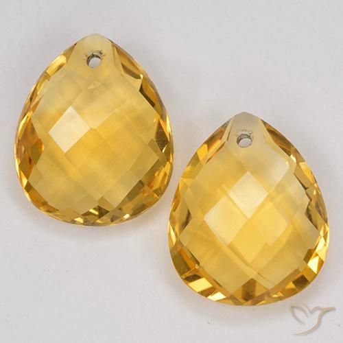 7.43 ct Yellow Citrine, 12.2 x 10 mm Pear Checkerboard From Brazil, Photo A
