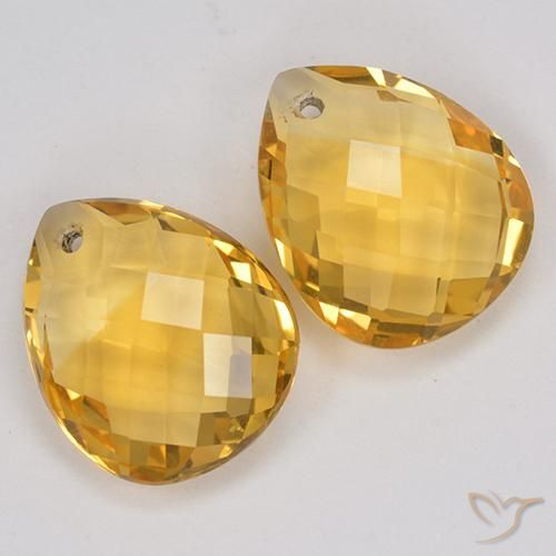 7.43 ctw Golden Citrine Stones, Natural Citrine in Pear Checkerboard with Hole Shape for Sale