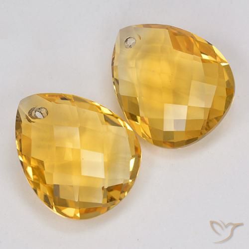 7.00 ctw Golden Citrine Stones, Natural Citrine in Pear Checkerboard with Hole Shape for Sale
