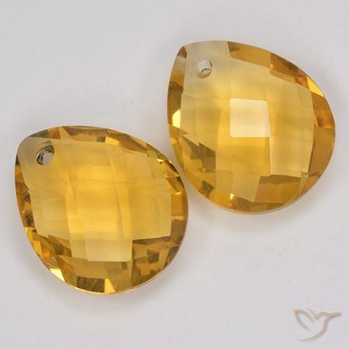 6.77 ctw Golden Citrine Stones, Natural Citrine in Pear Checkerboard with Hole Shape for Sale
