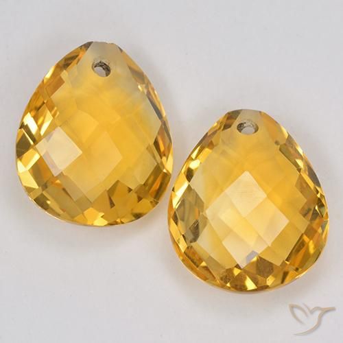 Deep Golden Orange Citrin Edelstein - 3.6ct Pear Checkerboard with Hole (ID: 514132)