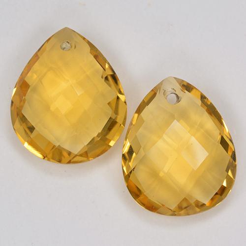 Deep Golden Orange Citrine Gem - 3.4ct Pear Checkerboard with Hole (ID: 514133)